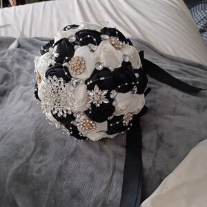 Black and Ivory Bouquet with Broaches. Brand New